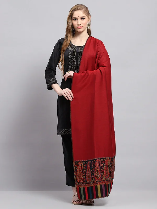 Women Maroon Self Design Shawl Comfortable Knitted Shawl Wrap