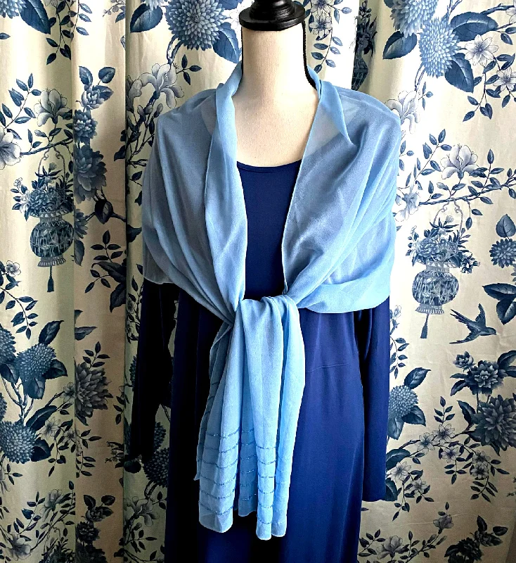 Blue Beaded Chiffon Shawl Long Scarf Evening Wrap Vintage 1990s Elegant Velvet Shawl Wrap Blue Beaded Chiffon Shawl Long Scarf Evening Wrap Vintage 1990s Elegant Velvet Shawl Wrap
