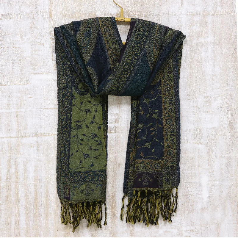 Himalayan Heirloom in Teal Handwoven Jamawar Wool Shawl in Teal from India Comfortable Silk Shawl Himalayan Heirloom in Teal Handwoven Jamawar Wool Shawl in Teal from India Comfortable Silk Shawl