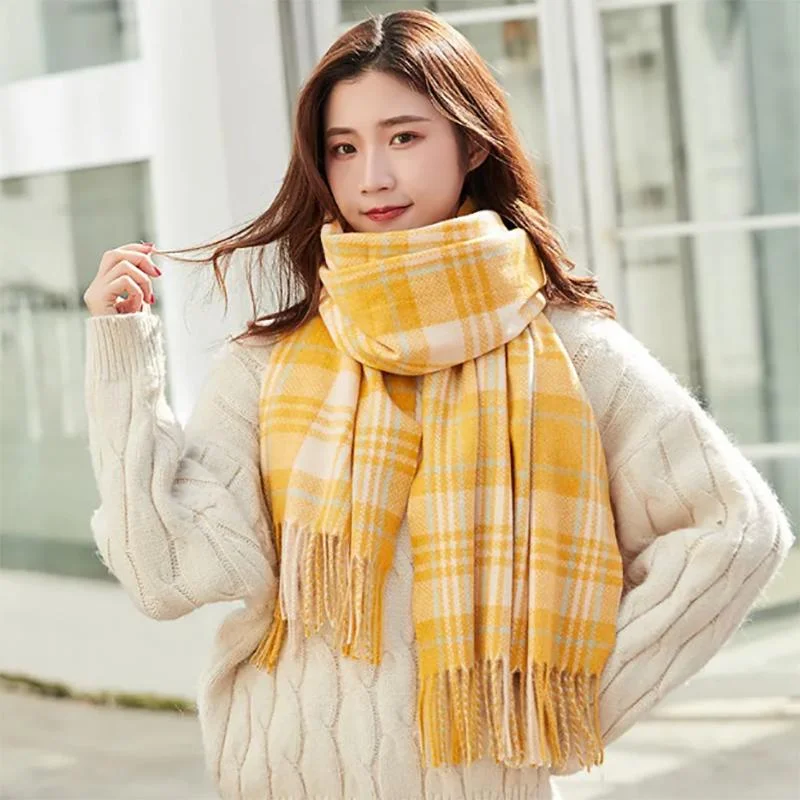 Scarf Women's Autumn and Winter Thickening and Warmth Japanese Version Wild Long Shawl Plaid Scarf Tide Elegant Pashmina Shawl Cape Scarf Women's Autumn and Winter Thickening and Warmth Japanese Version Wild Long Shawl Plaid Scarf Tide Elegant Pashmina Shawl Cape