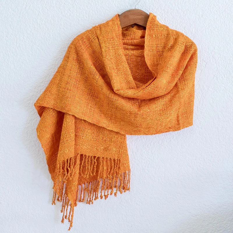 Textured Tangerine Guatemala Backstrap Handwoven Yellow-Orange Rayon Shawl Elegant Velvet Shawl Cape Textured Tangerine Guatemala Backstrap Handwoven Yellow-Orange Rayon Shawl Elegant Velvet Shawl Cape